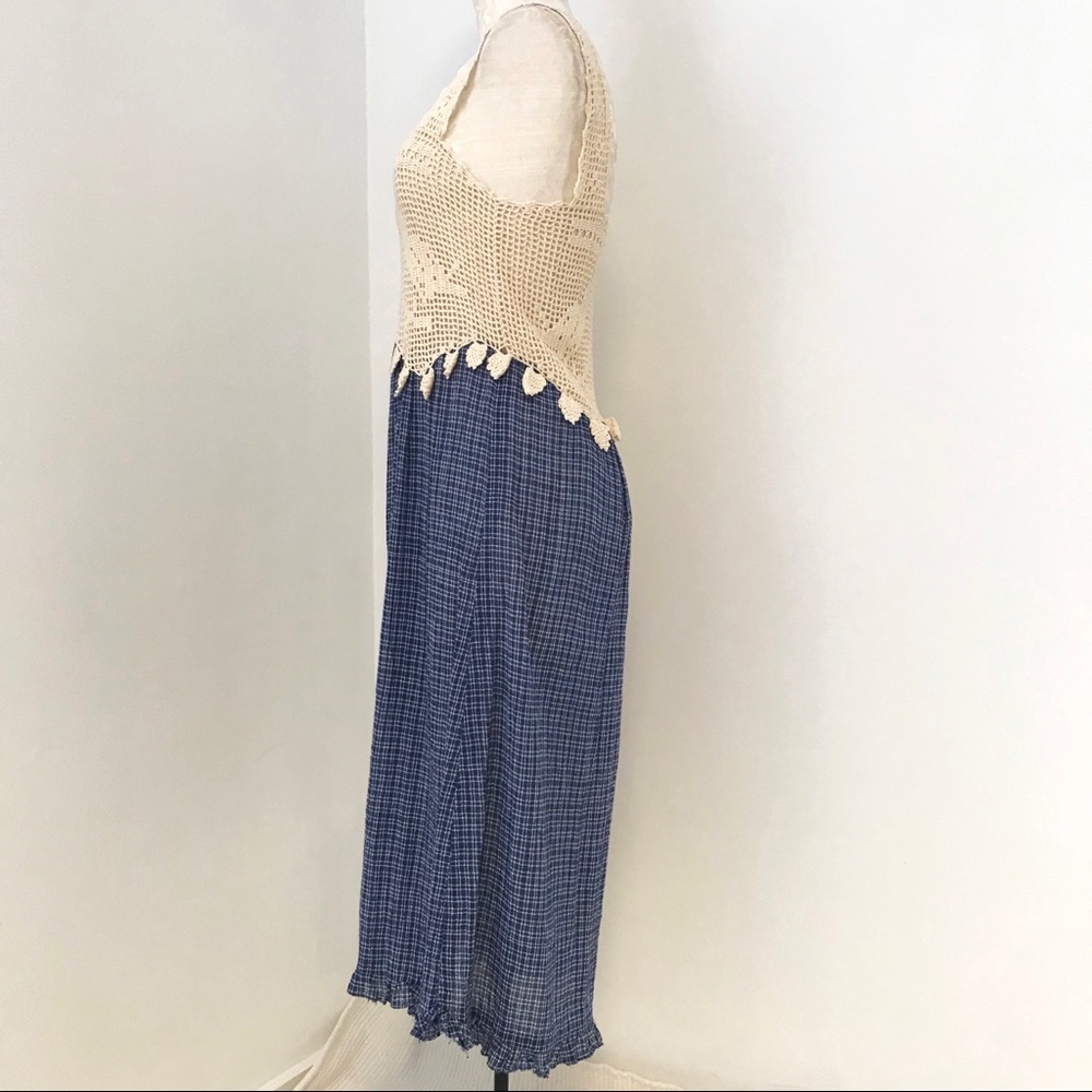 Vintage 70s Boho Crochet Top Print Midi Dress - Picture 6 of 11
